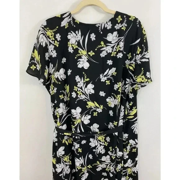 Worthington JCPenney Women's black floral short sleeves wrap dress xl - Picture 6 of 8